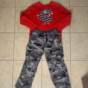 Hanna Andersson Red Shirt and Blue Camo Pants